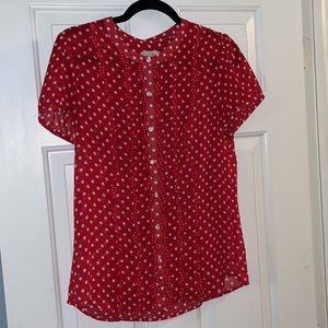 Loft red and white polka dot blouse
